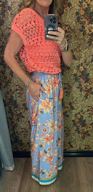 Floral Print Wide Leg Pants