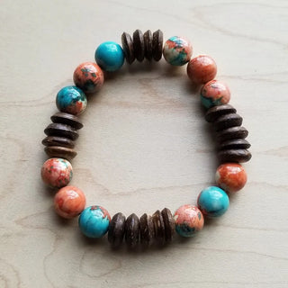 Multi-Colored Turquoise & Wood Stretch Bracelet