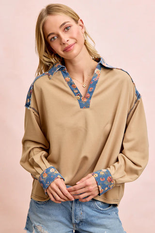 Floral Denim Edge Top