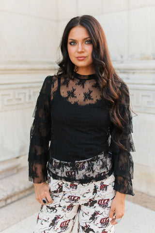 Black Ruffled Lace Top