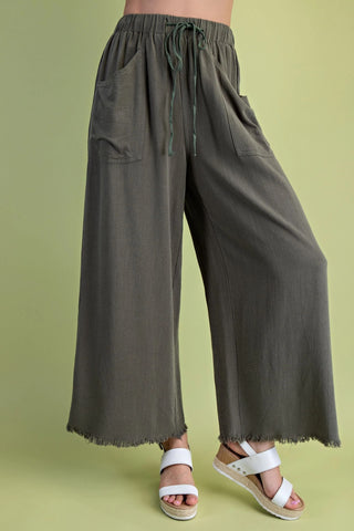 Olive Frayed Pants