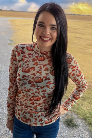 Pumpkin & Petal Mesh Top