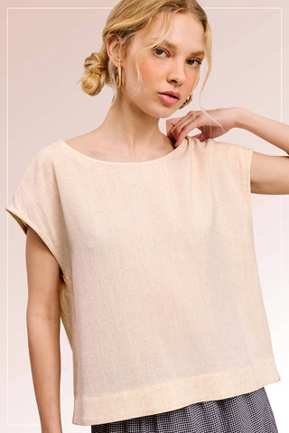 Natural Linen Cap Sleeve Top