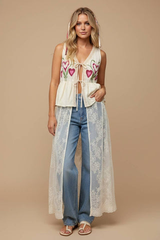 Heart-Bloom Lace Maxi Vest
