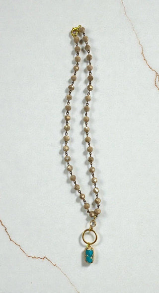 Taupe Bead Necklace with Jasper Drop