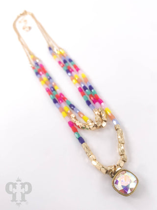 Faceted multi-color bead necklace with Austrian crystal