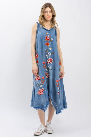 Embroidered Denim Dress