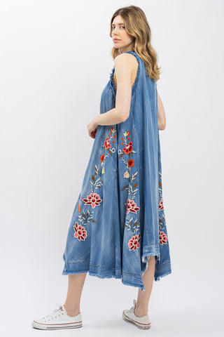 Embroidered Denim Dress