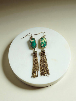 Green Jasper Earring With Gold Tassel