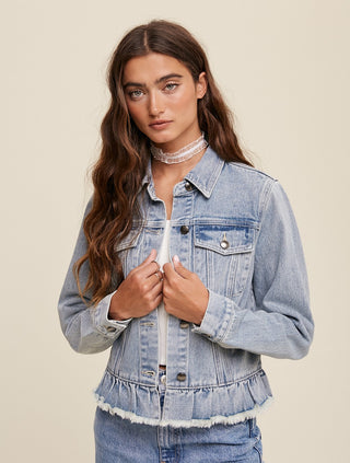 Ruffle Hem Denim Jacket