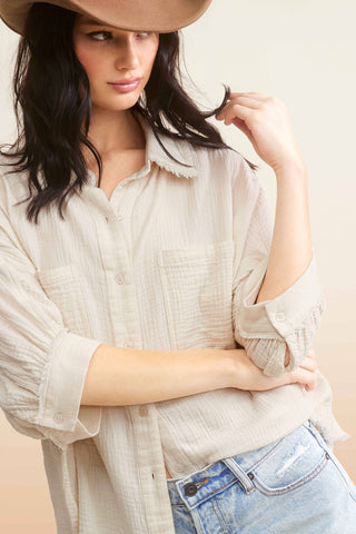 Crinkled Gauze Button Down Shirt
