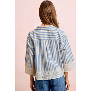 Eyelet Hem Striped Shirt