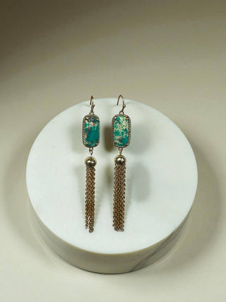 Green Jasper Earring With Gold Tassel