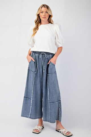 Washed Denim Palazzo Pants