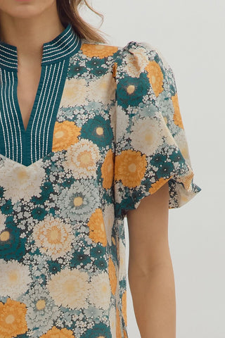 Teal Floral Top