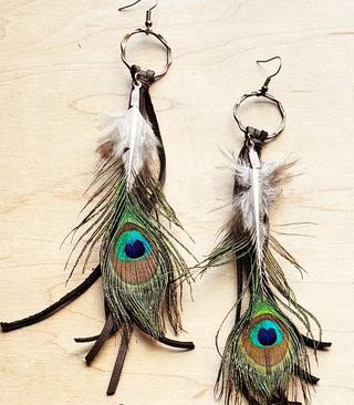 Peacock & Brown Leather Earrings