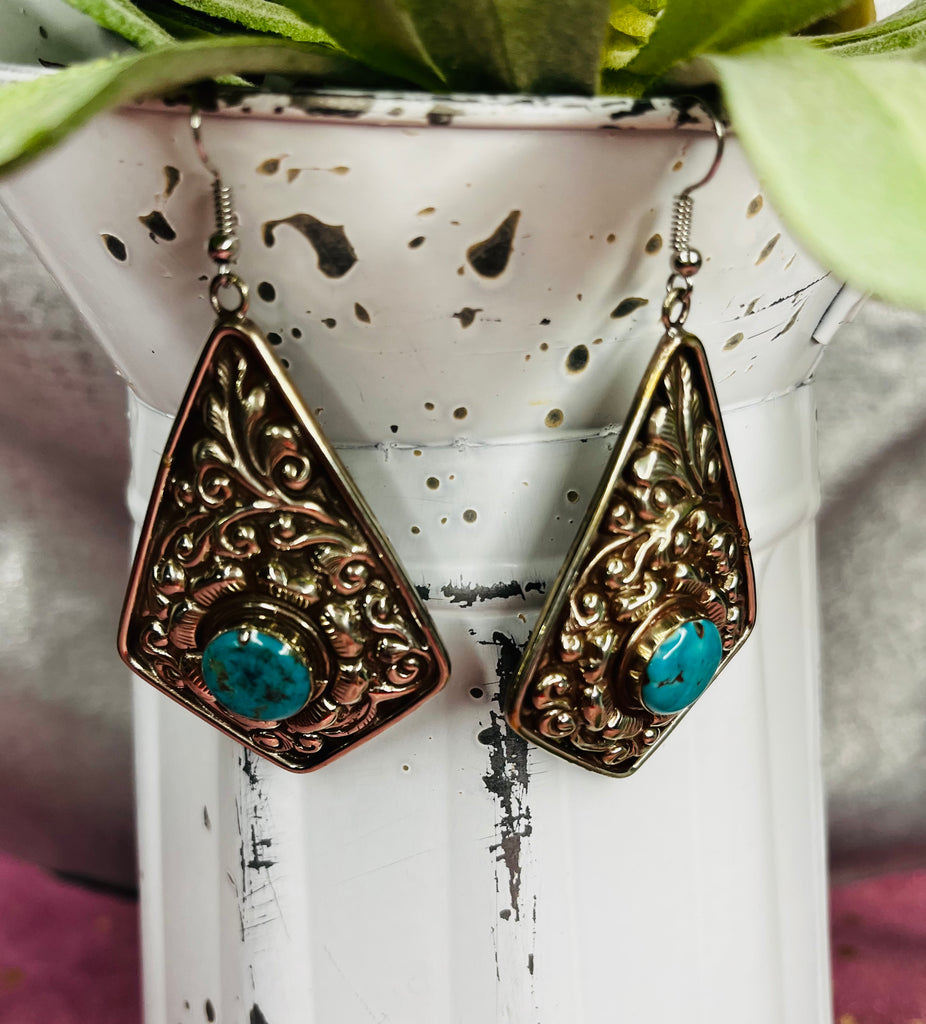 Diamond Tooled Turquoise Earrings