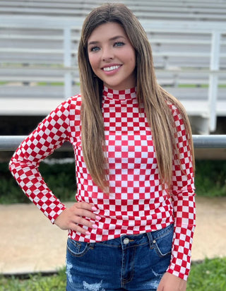 Red & White Checkered Mesh Top