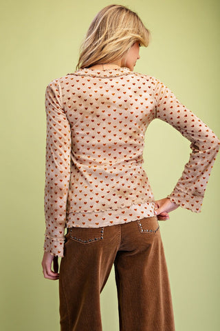 Heart Print Burnout Top