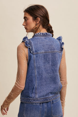 Ruffled Denim Vest